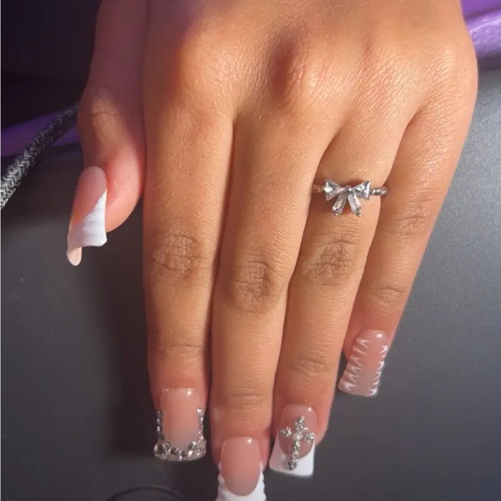 Silver Bow Toile Ring - Adjustable - NEW - Y2K
